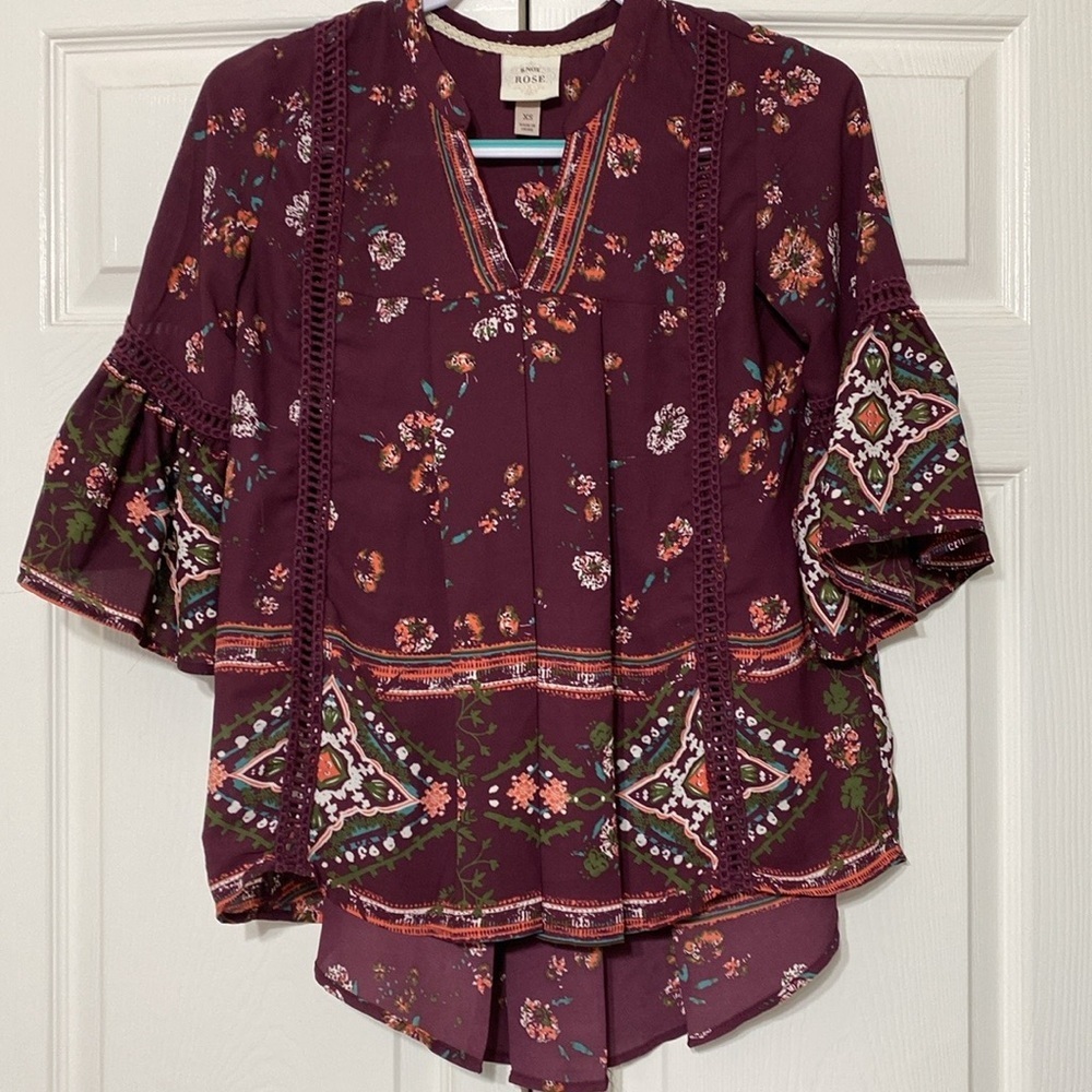 Knox Rose Floral Maroon Blouse size XS